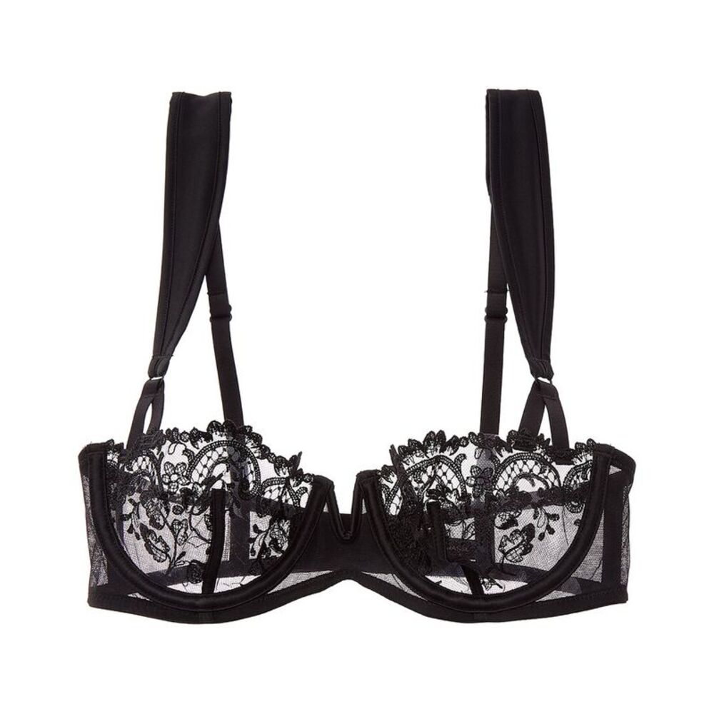 Kiki De Montparnasse Womens Juliette Silk-Trim Balconette Bra, Black